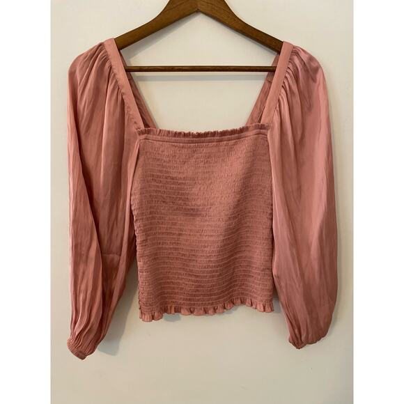 J Crew Squareneck Smocked Featherweight Satin Cropped Top XXS Rose Pink Satin - Picture 1 of 9